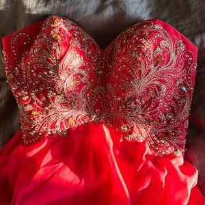 Pink strapless gown with beaded/rhinestone top